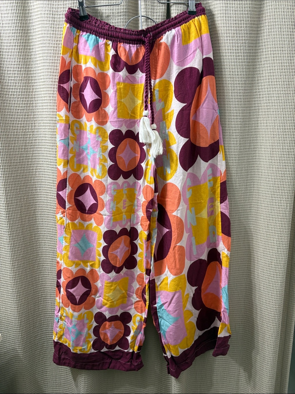 Anthropologie Pink, Yellow & Burgundy Geo-Print Pull-On Joggers